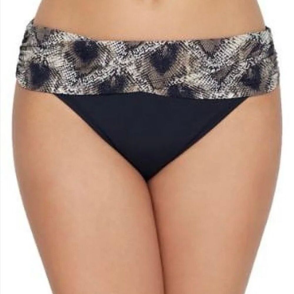 NWT Blue Rod Beattie bikini bottom black with snake pattern fold  Size 4